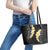 Black Tropical Plumeria With Galaxy Polynesian Art Leather Tote Bag