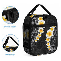 Black Tropical Plumeria With Galaxy Polynesian Art Lunch Bag