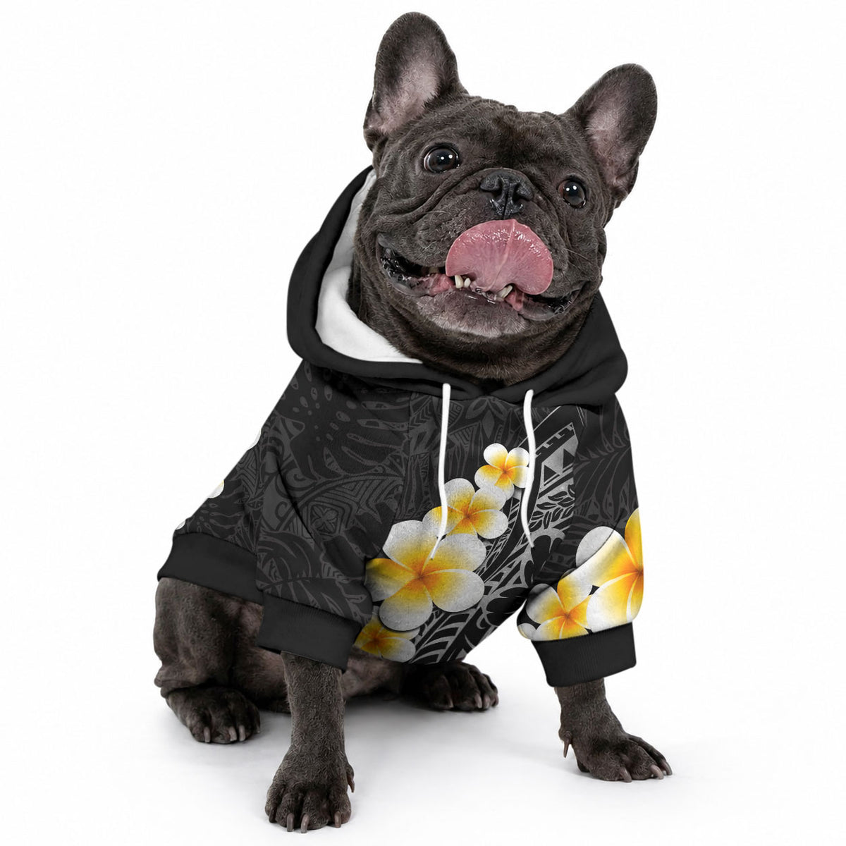 Black Tropical Plumeria With Galaxy Polynesian Art Pet Hoodie LT14 - Polynesian Pride