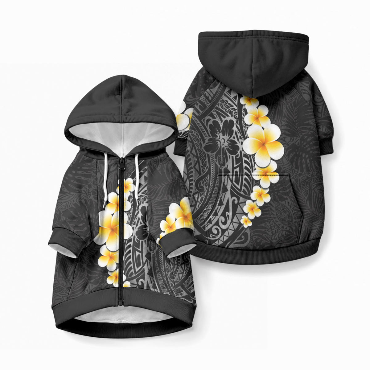 Black Tropical Plumeria With Galaxy Polynesian Art Pet Hoodie LT14 Zip-up Black - Polynesian Pride