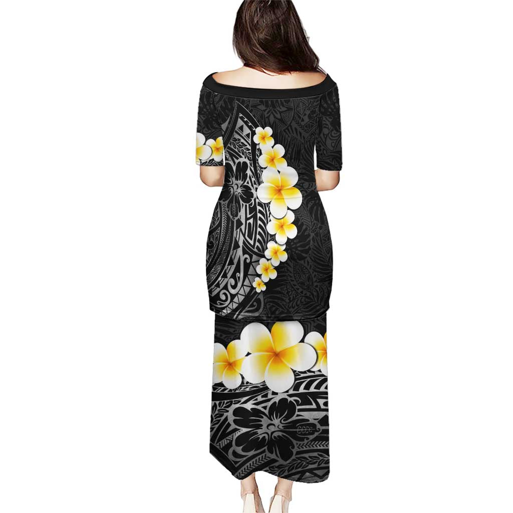 Black Tropical Plumeria With Galaxy Polynesian Art Puletasi