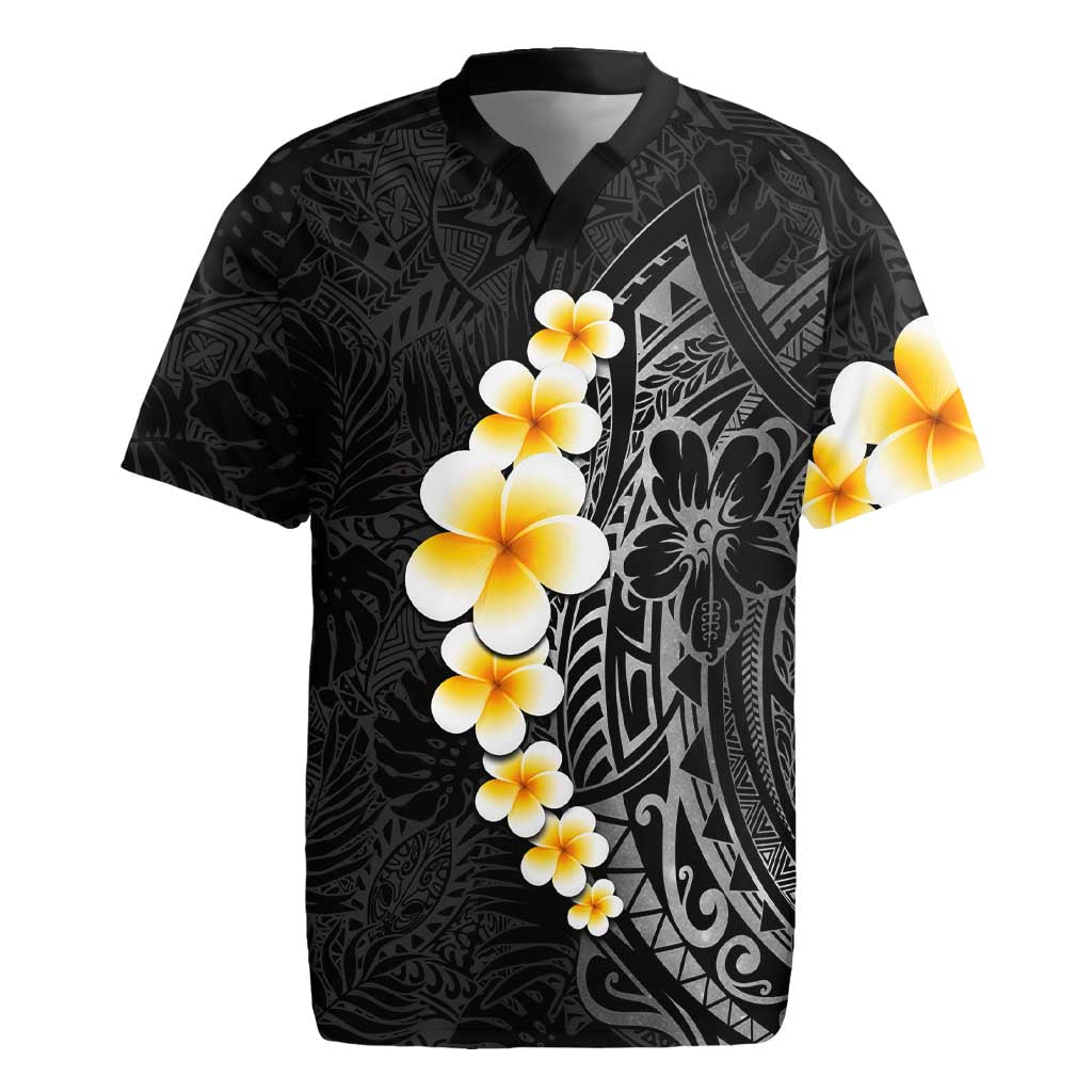 Black Tropical Plumeria With Galaxy Polynesian Art Rugby Jersey