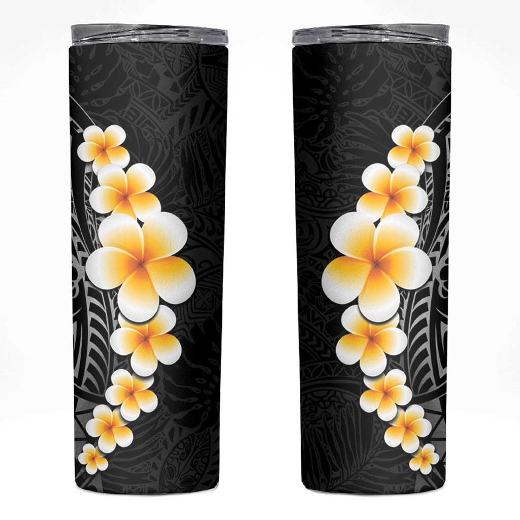 Black Tropical Plumeria With Galaxy Polynesian Art Skinny Tumbler LT14 Black - Polynesian Pride