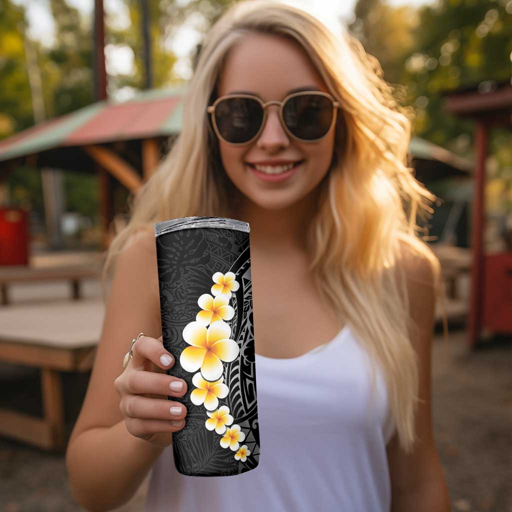 Black Tropical Plumeria With Galaxy Polynesian Art Skinny Tumbler LT14 - Polynesian Pride