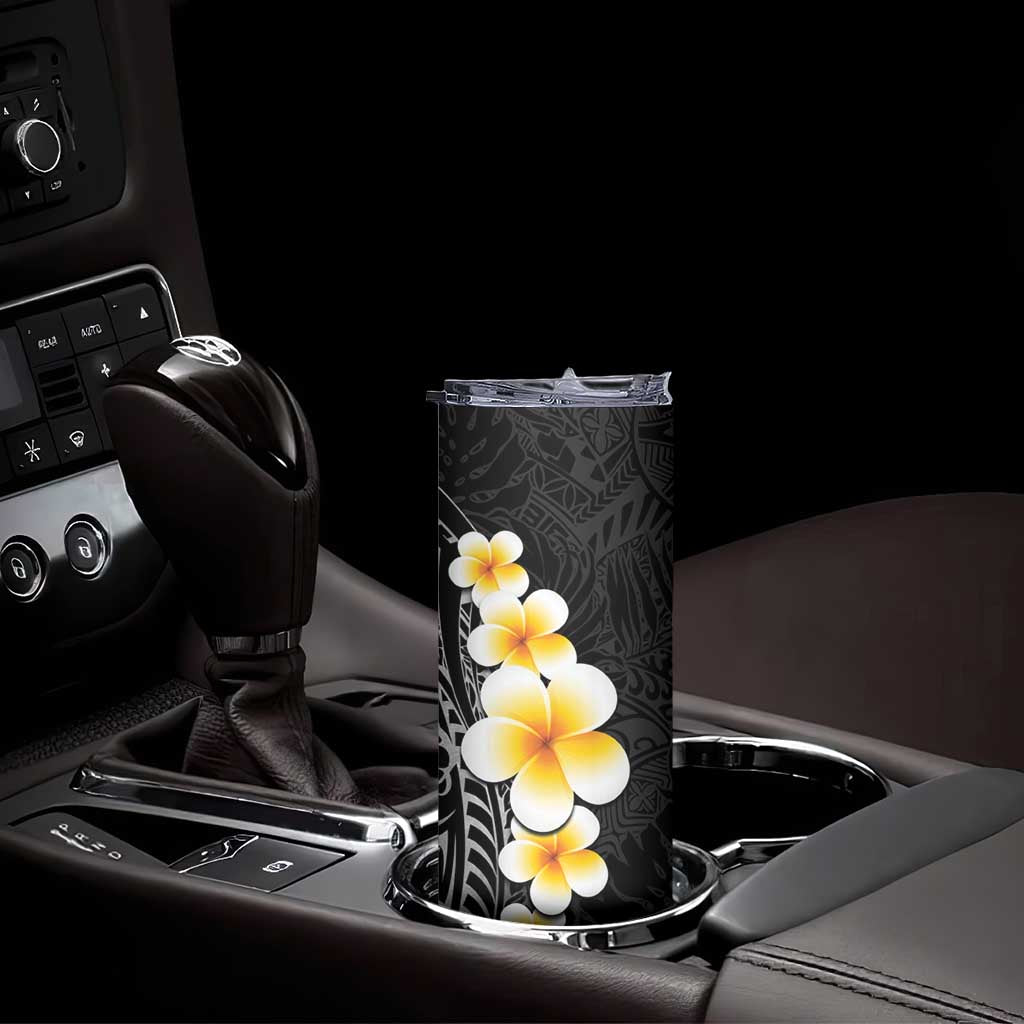 Black Tropical Plumeria With Galaxy Polynesian Art Skinny Tumbler LT14 - Polynesian Pride