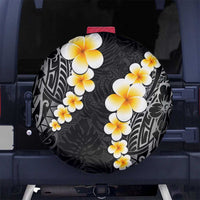 Black Tropical Plumeria With Galaxy Polynesian Art Spare Tire Cover