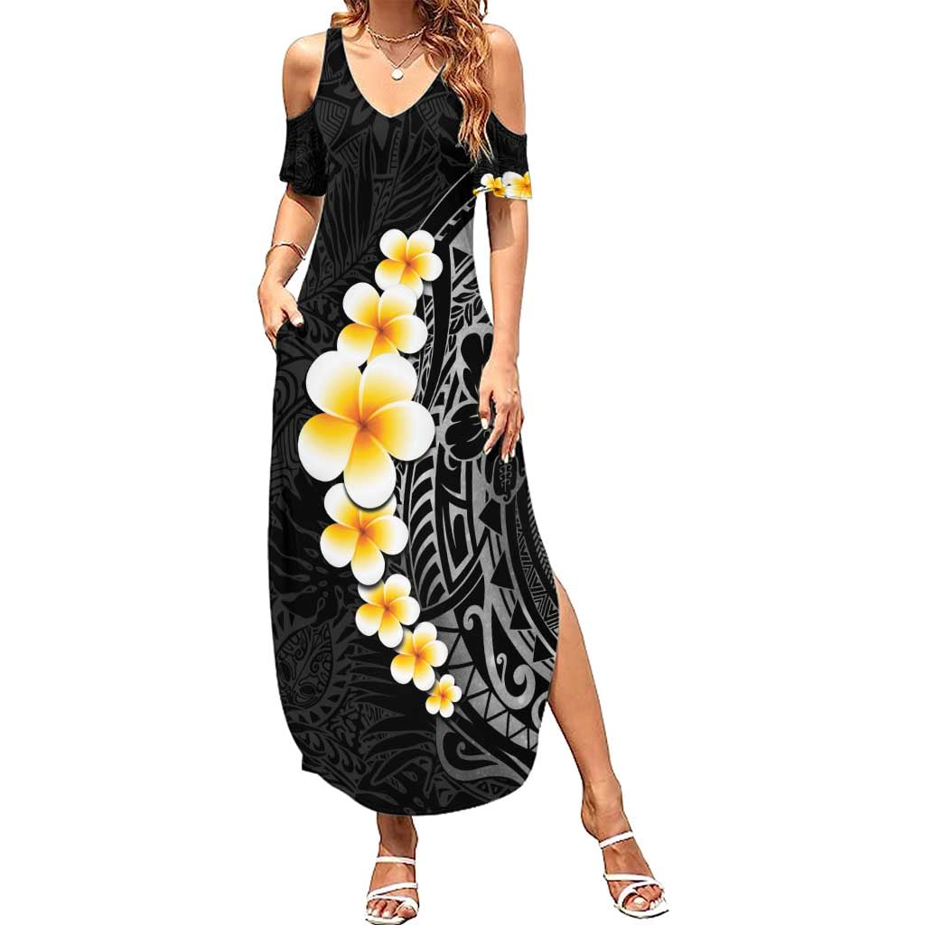 Black Tropical Plumeria With Galaxy Polynesian Art Summer Maxi Dress