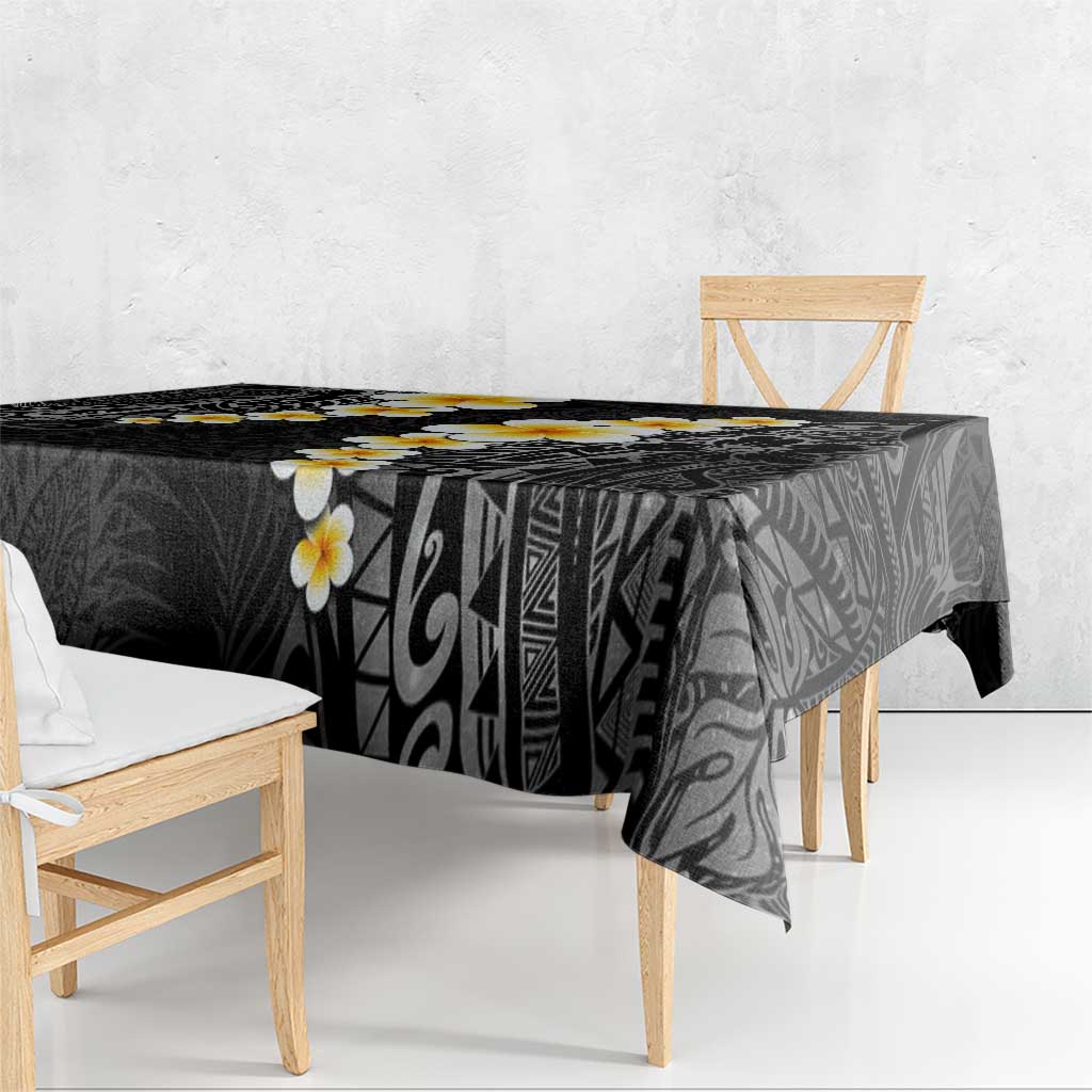 Black Tropical Plumeria With Galaxy Polynesian Art Tablecloth
