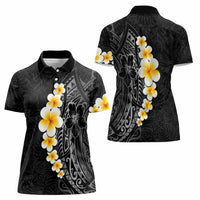 Black Tropical Plumeria With Galaxy Polynesian Art Women Polo Shirt