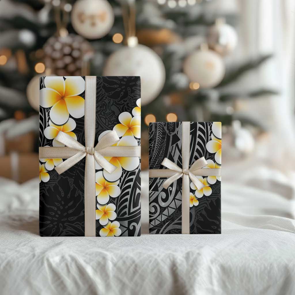 Black Polynesia Wrapping Paper Plumeria Tropical Leaves With Galaxy Polynesian Art