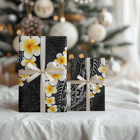 Black Polynesia Wrapping Paper Plumeria Tropical Leaves With Galaxy Polynesian Art