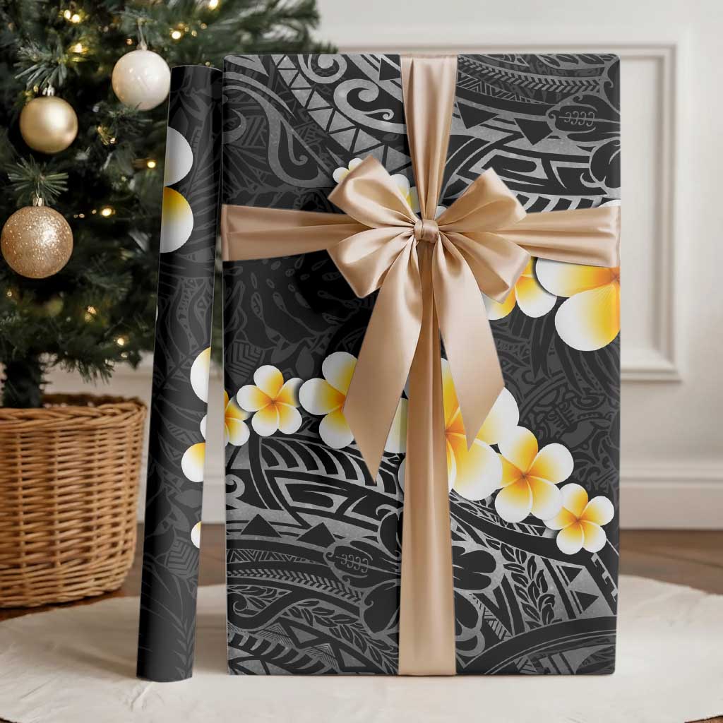 Black Polynesia Wrapping Paper Plumeria Tropical Leaves With Galaxy Polynesian Art
