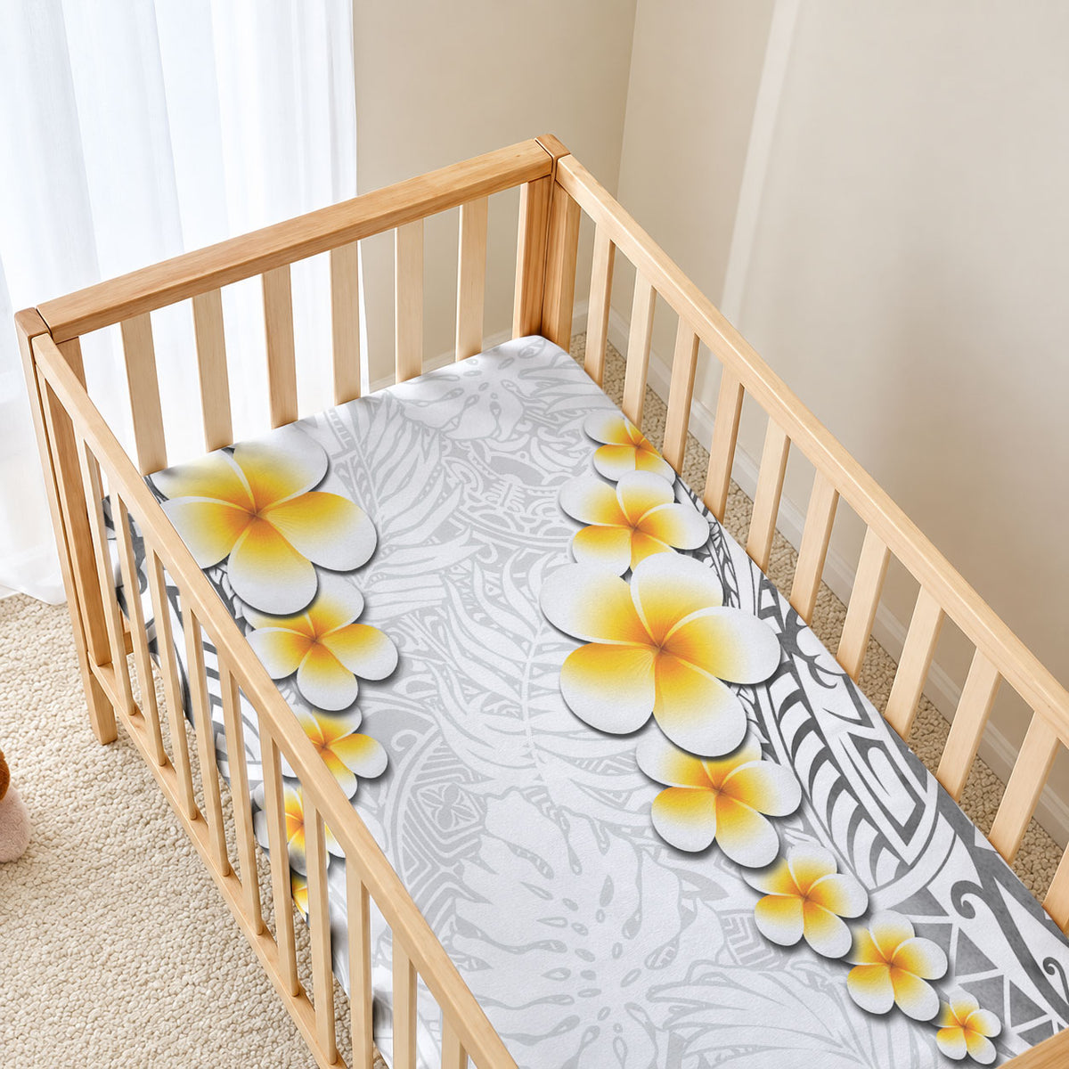 White Tropical Plumeria With Galaxy Polynesian Art Baby Bed Cover