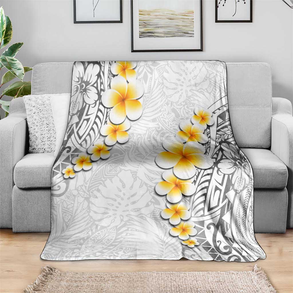 White Tropical Plumeria With Galaxy Polynesian Art Blanket