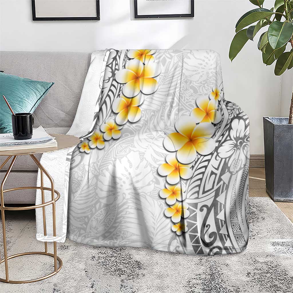 White Tropical Plumeria With Galaxy Polynesian Art Blanket