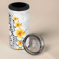 White Tropical Plumeria With Galaxy Polynesian Art 4 in 1 Can Cooler Tumbler