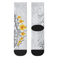 White Tropical Plumeria With Galaxy Polynesian Art Crew Socks