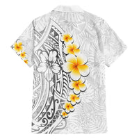 White Tropical Plumeria With Galaxy Polynesian Art Family Matching Long Sleeve Bodycon Dress and Hawaiian Shirt LT14 - Polynesian Pride