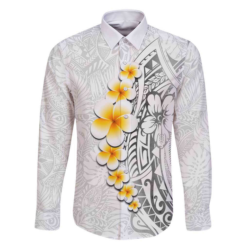 White Tropical Plumeria With Galaxy Polynesian Art Family Matching Mermaid Dress and Hawaiian Shirt LT14 Dad's Shirt - Long Sleeve White - Polynesian Pride