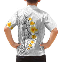 White Tropical Plumeria With Galaxy Polynesian Art Family Matching Short Sleeve Bodycon Dress and Hawaiian Shirt LT14 - Polynesian Pride