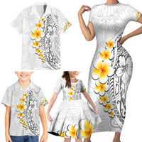 White Tropical Plumeria With Galaxy Polynesian Art Family Matching Short Sleeve Bodycon Dress and Hawaiian Shirt LT14 - Polynesian Pride