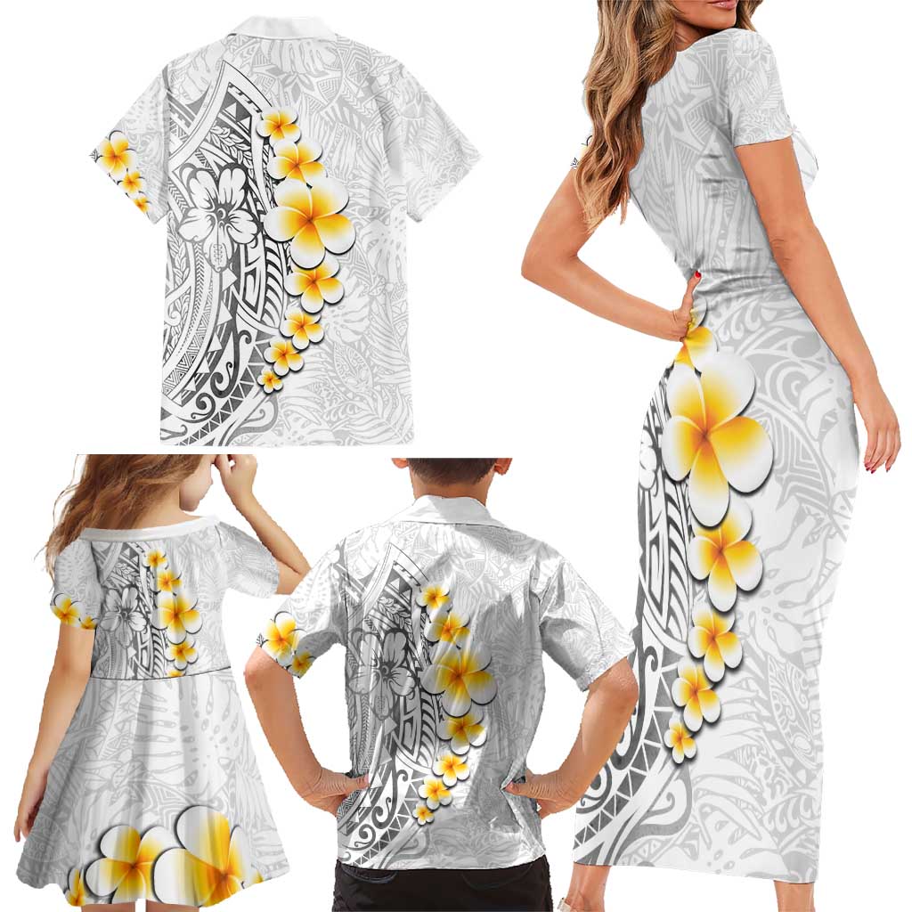 White Tropical Plumeria With Galaxy Polynesian Art Family Matching Short Sleeve Bodycon Dress and Hawaiian Shirt LT14 - Polynesian Pride