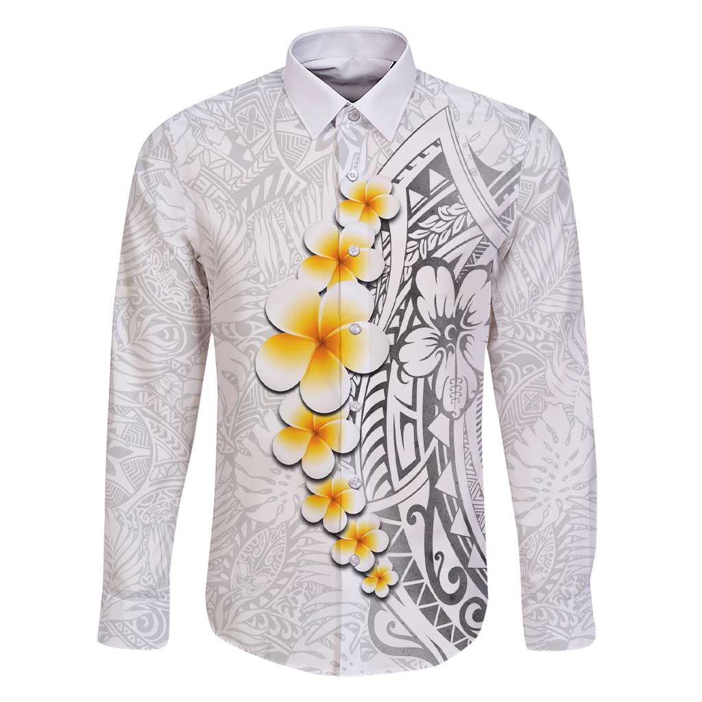 White Tropical Plumeria With Galaxy Polynesian Art Family Matching Short Sleeve Bodycon Dress and Hawaiian Shirt LT14 Dad's Shirt - Long Sleeve White - Polynesian Pride