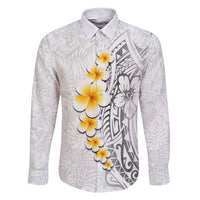 White Tropical Plumeria With Galaxy Polynesian Art Family Matching Short Sleeve Bodycon Dress and Hawaiian Shirt LT14 Dad's Shirt - Long Sleeve White - Polynesian Pride