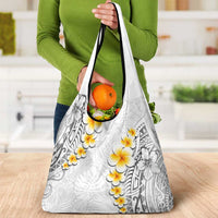 White Tropical Plumeria With Galaxy Polynesian Art Grocery Bag