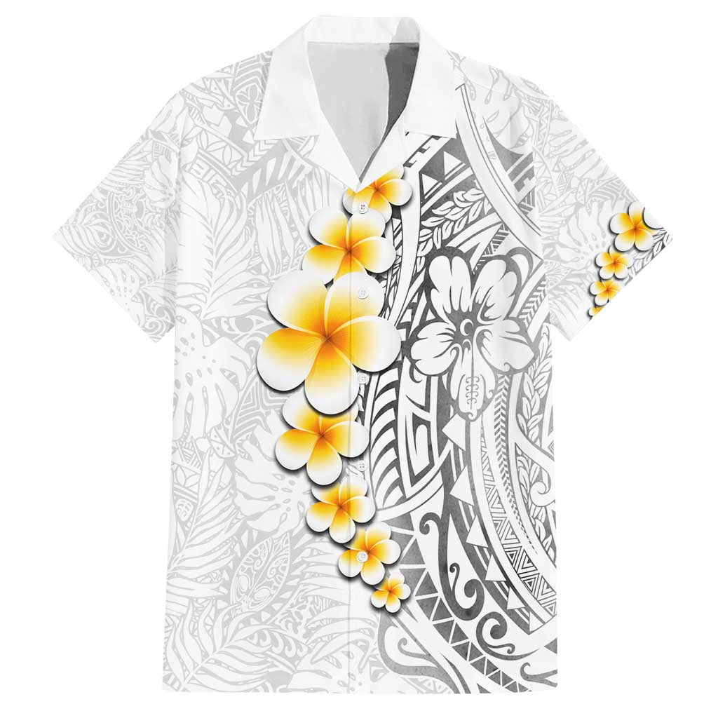 White Tropical Plumeria With Galaxy Polynesian Art Hawaiian Shirt