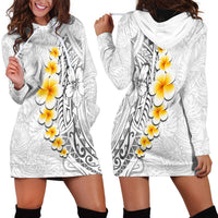 White Tropical Plumeria With Galaxy Polynesian Art Hoodie Dress