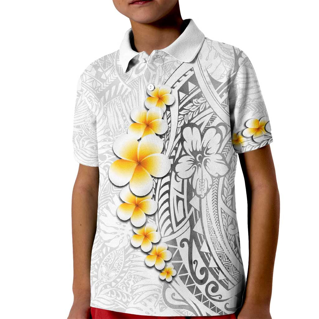 White Tropical Plumeria With Galaxy Polynesian Art Kid Polo Shirt