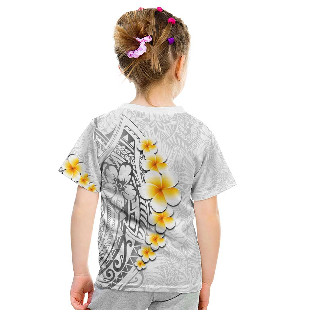 White Tropical Plumeria With Galaxy Polynesian Art Kid T Shirt