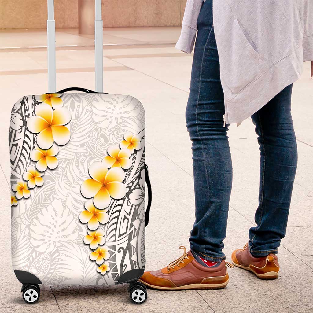 White Tropical Plumeria With Galaxy Polynesian Art Luggage Cover LT14 White - Polynesian Pride