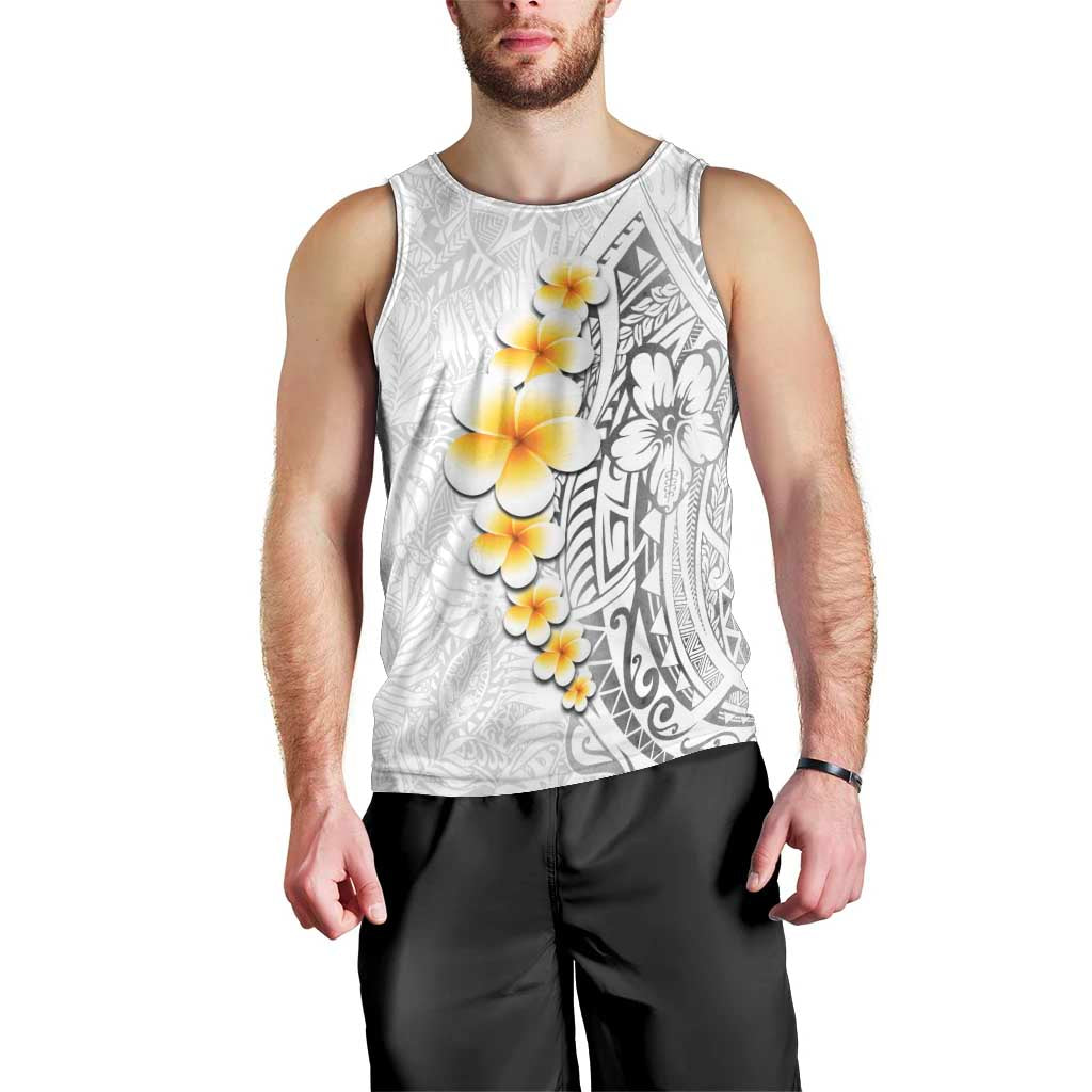White Tropical Plumeria With Galaxy Polynesian Art Men Tank Top
