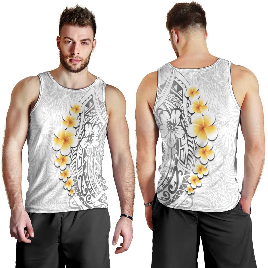 White Tropical Plumeria With Galaxy Polynesian Art Men Tank Top