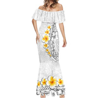 White Tropical Plumeria With Galaxy Polynesian Art Mermaid Dress LT14 - Polynesian Pride