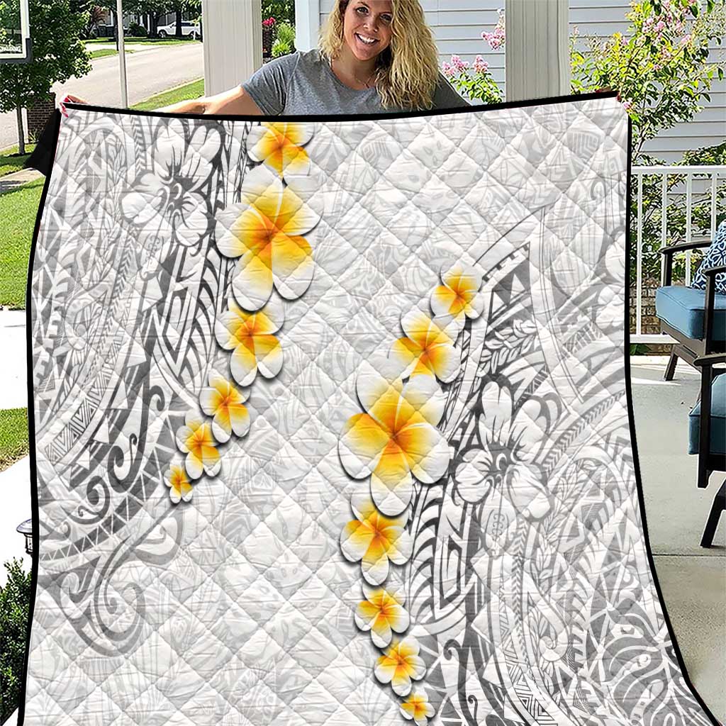 White Tropical Plumeria With Galaxy Polynesian Art Quilt