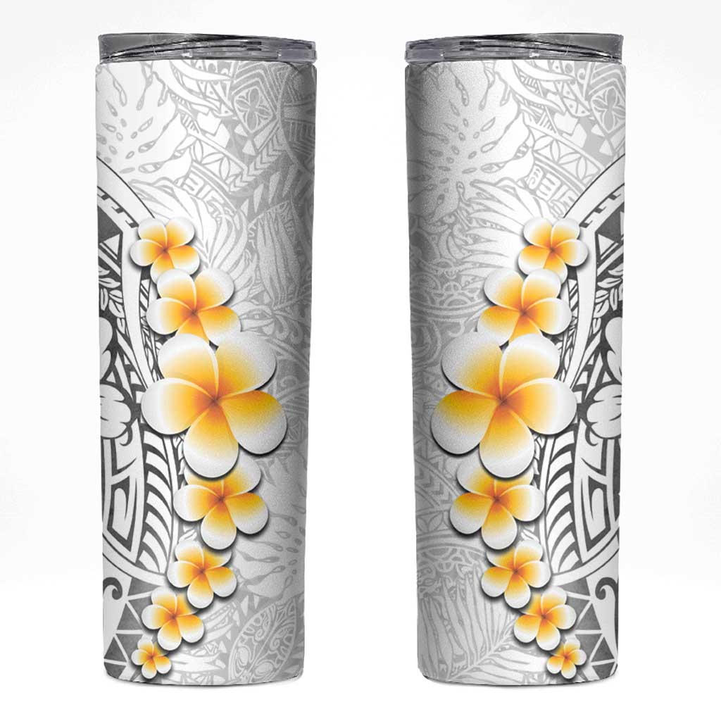 White Tropical Plumeria With Galaxy Polynesian Art Skinny Tumbler