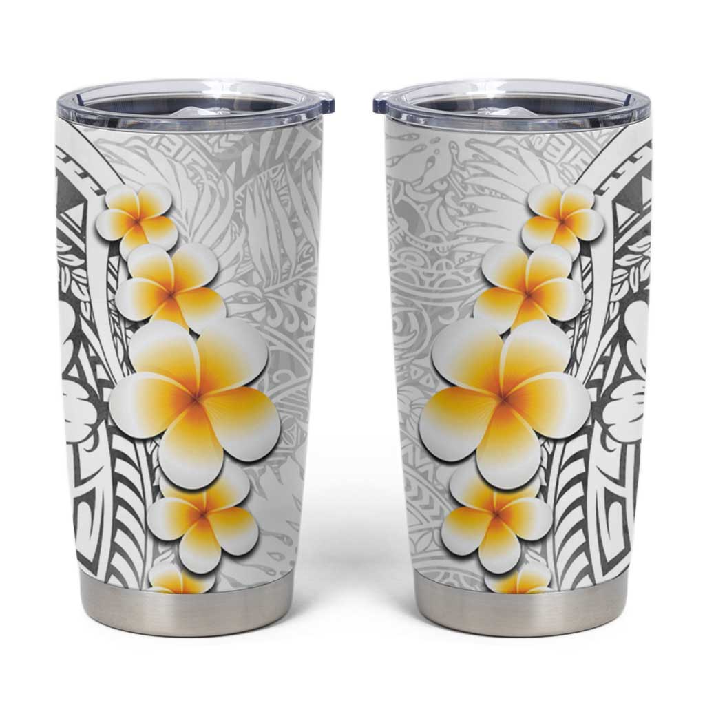 White Tropical Plumeria With Galaxy Polynesian Art Tumbler Cup