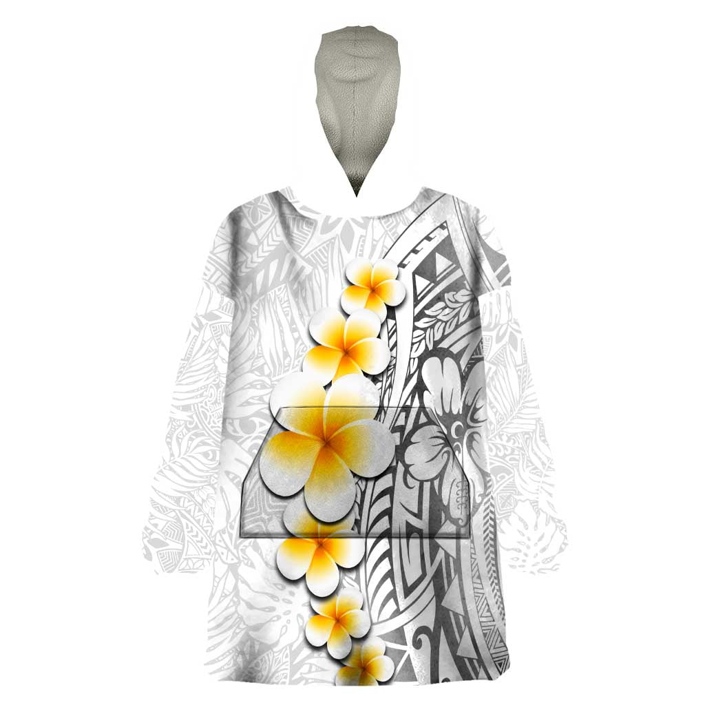 White Tropical Plumeria With Galaxy Polynesian Art Wearable Blanket Hoodie