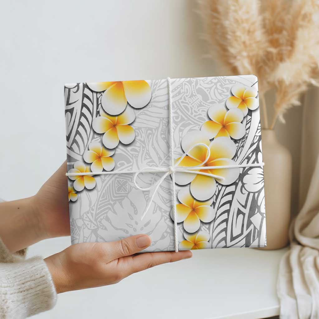White Polynesia Wrapping Paper Plumeria Tropical Leaves With Galaxy Polynesian Art