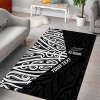 New Zealand Silver Fern Rugby Custom Area Rug Maori Koru Go Black Fern - Polynesian Pride