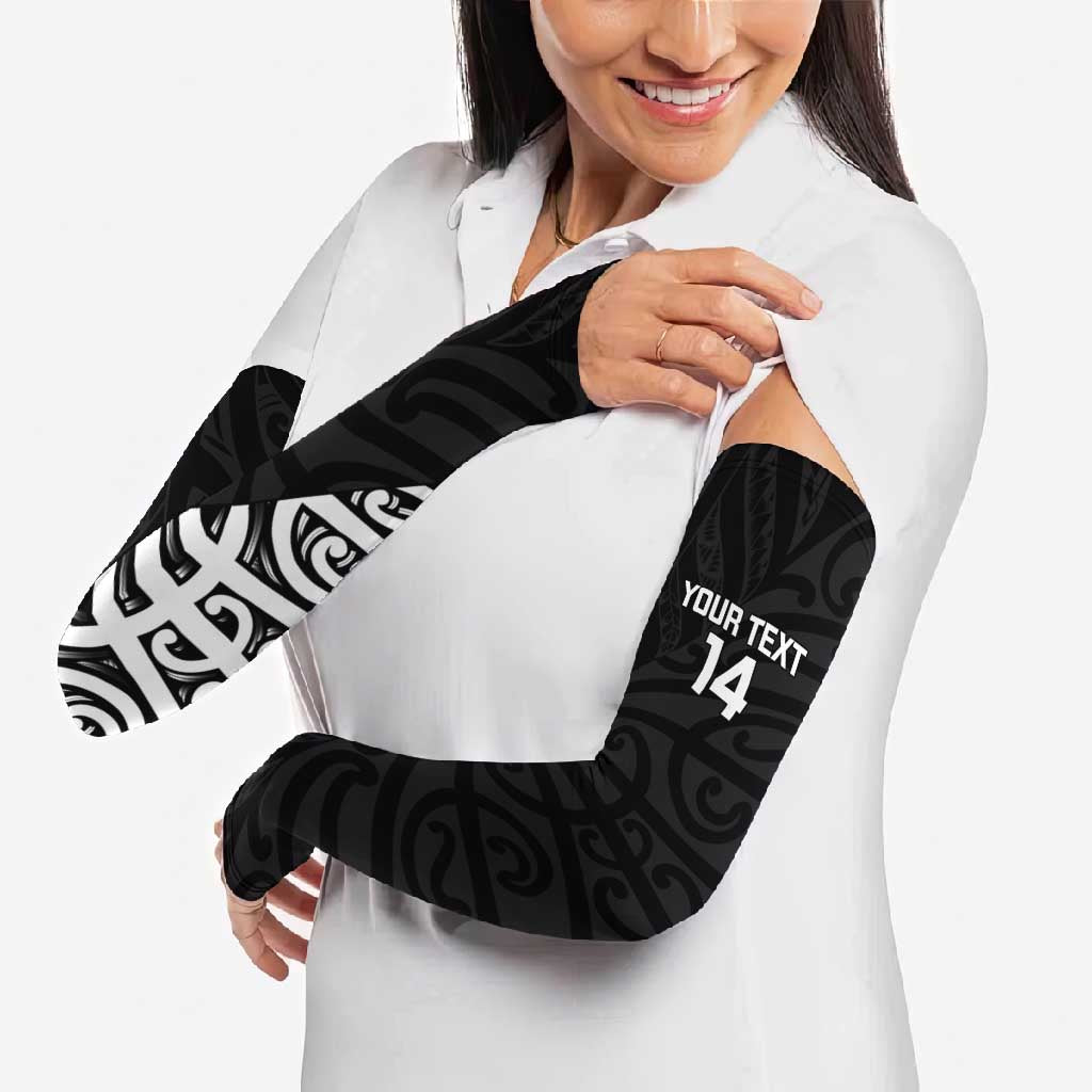 New Zealand Silver Fern Rugby Custom Arm Sleeves Maori Koru Go Black Fern - Polynesian Pride