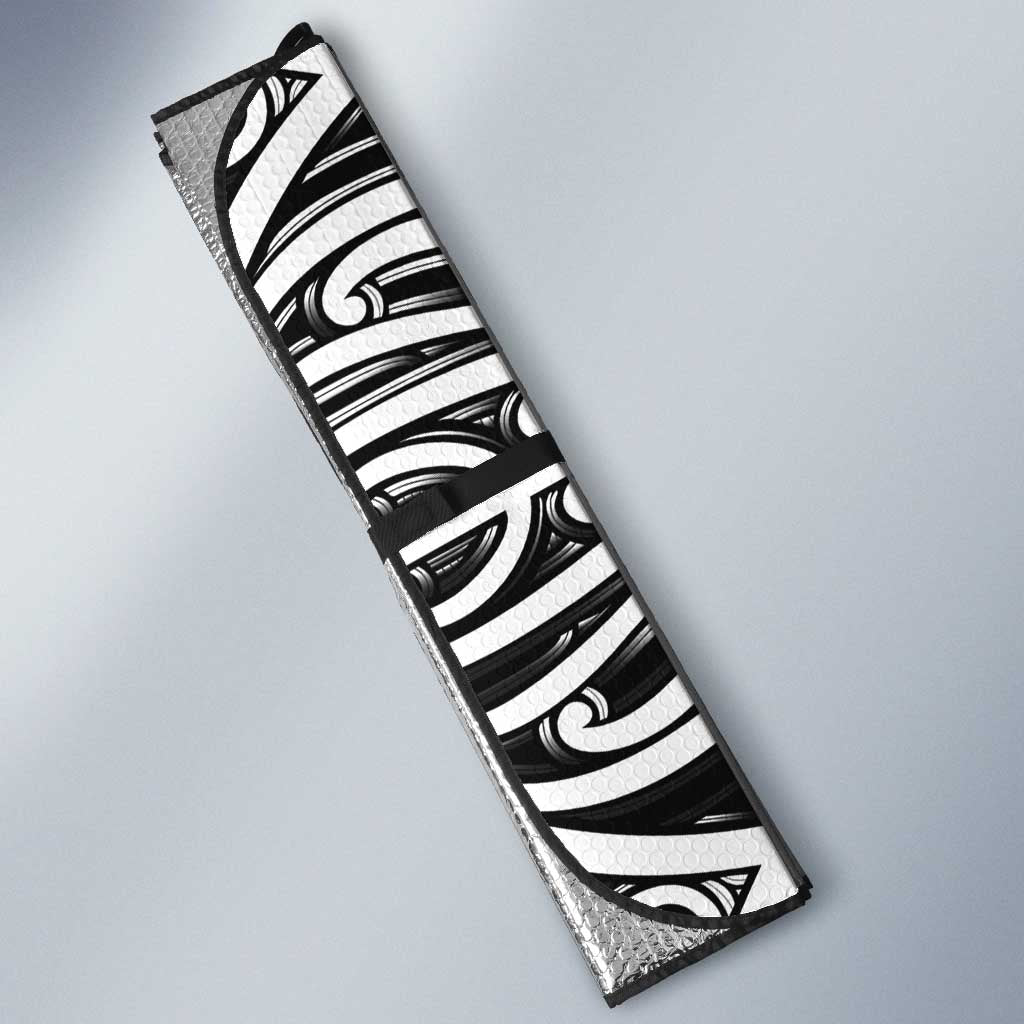 New Zealand Silver Fern Rugby Custom Auto Sun Shade Maori Koru Go Black Fern - Polynesian Pride