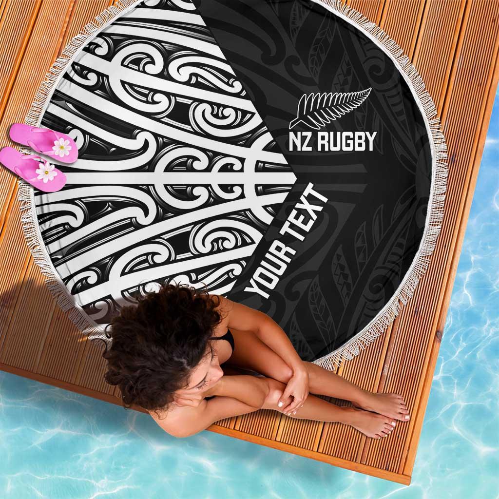 New Zealand Silver Fern Rugby Custom Beach Blanket Maori Koru Go Black Fern - Polynesian Pride
