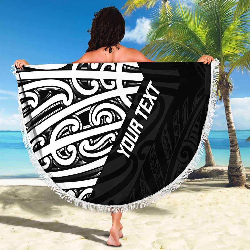 New Zealand Silver Fern Rugby Custom Beach Blanket Maori Koru Go Black Fern - Polynesian Pride