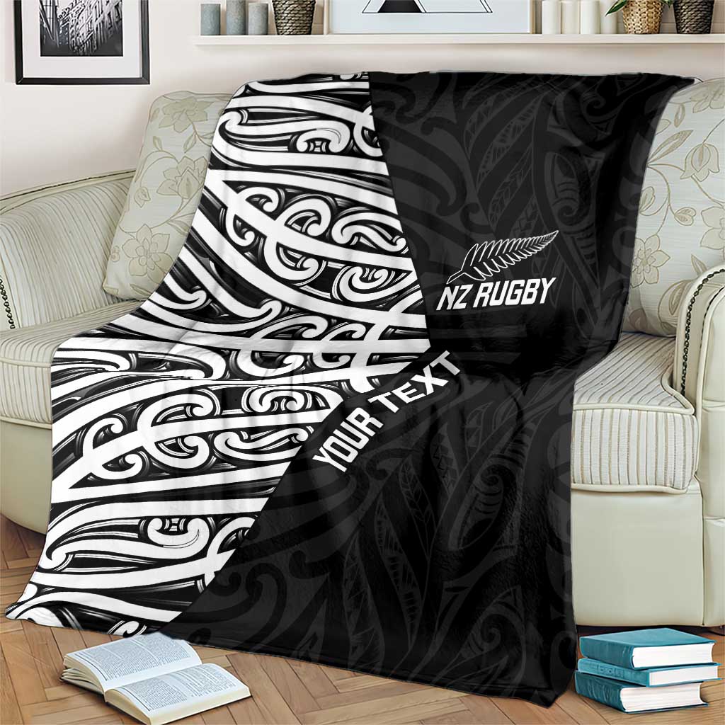 New Zealand Silver Fern Rugby Custom Blanket Maori Koru Go Black Fern - Polynesian Pride