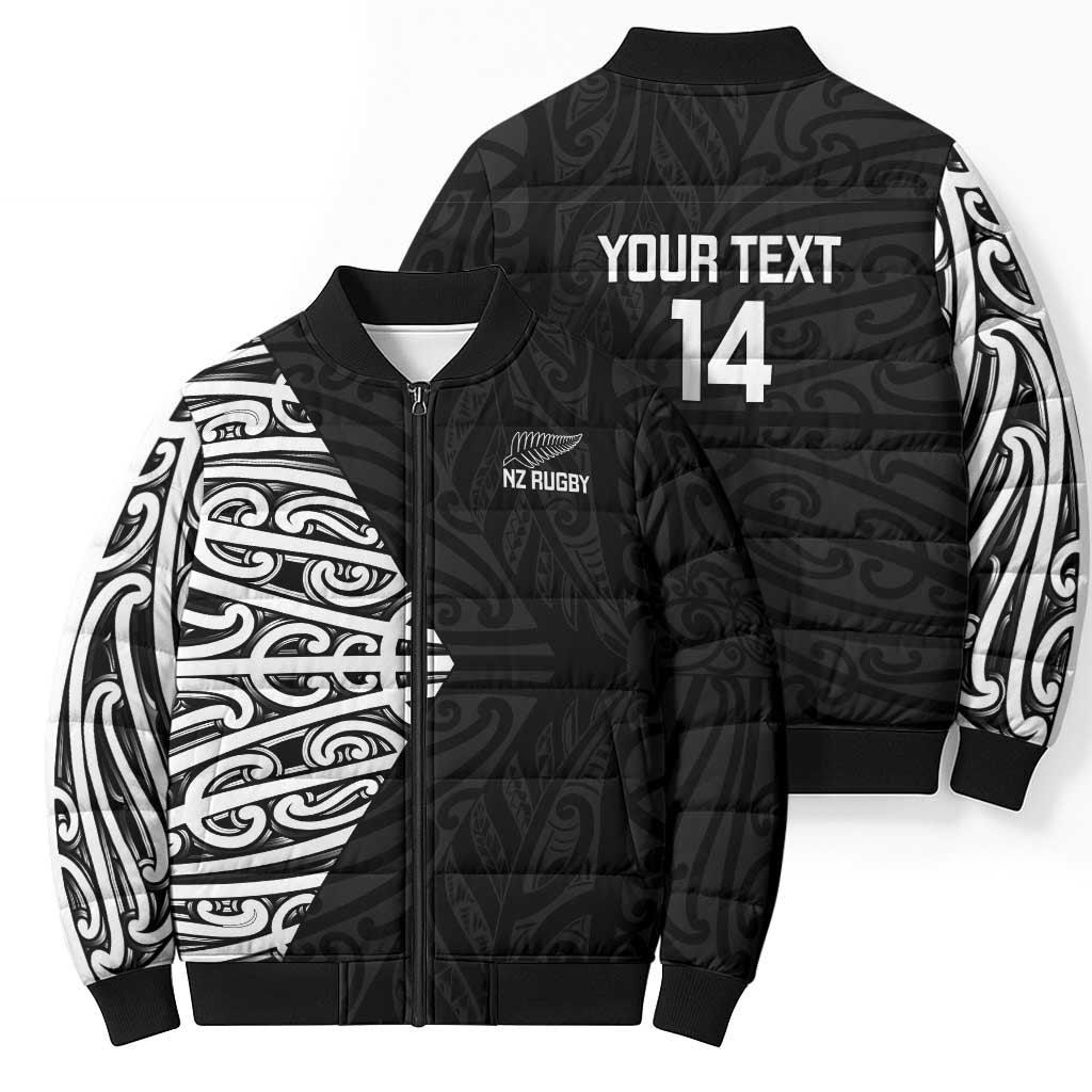New Zealand Silver Fern Rugby Custom Bomber Puffer Jacket Maori Koru Go Black Fern - Polynesian Pride