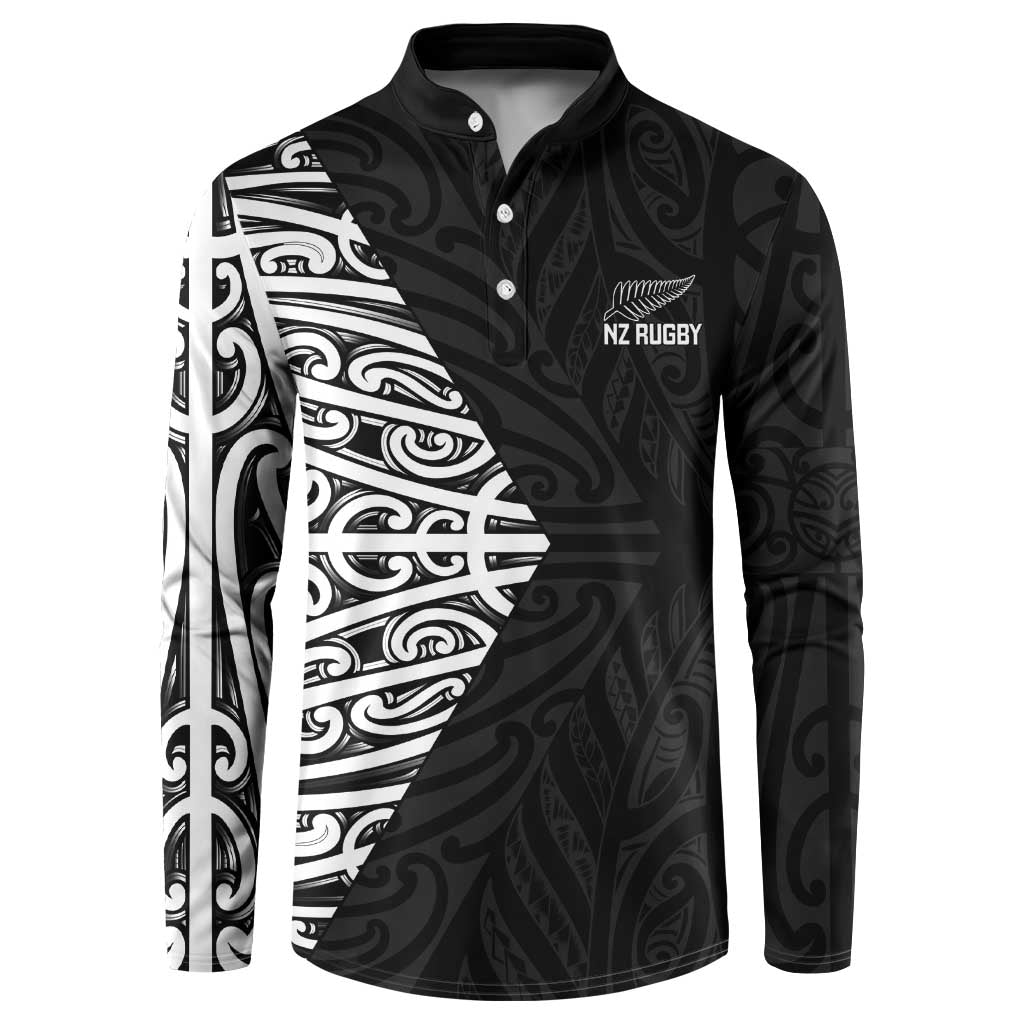 New Zealand Silver Fern Rugby Custom Button Sweatshirt Maori Koru Go Black Fern - Polynesian Pride
